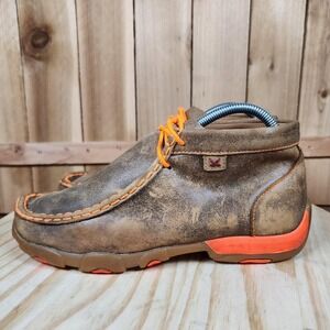 Twisted‎ X Shoes Youth Size 5 Brown Orange Leather Driving Moc Moc Toe YDM0006